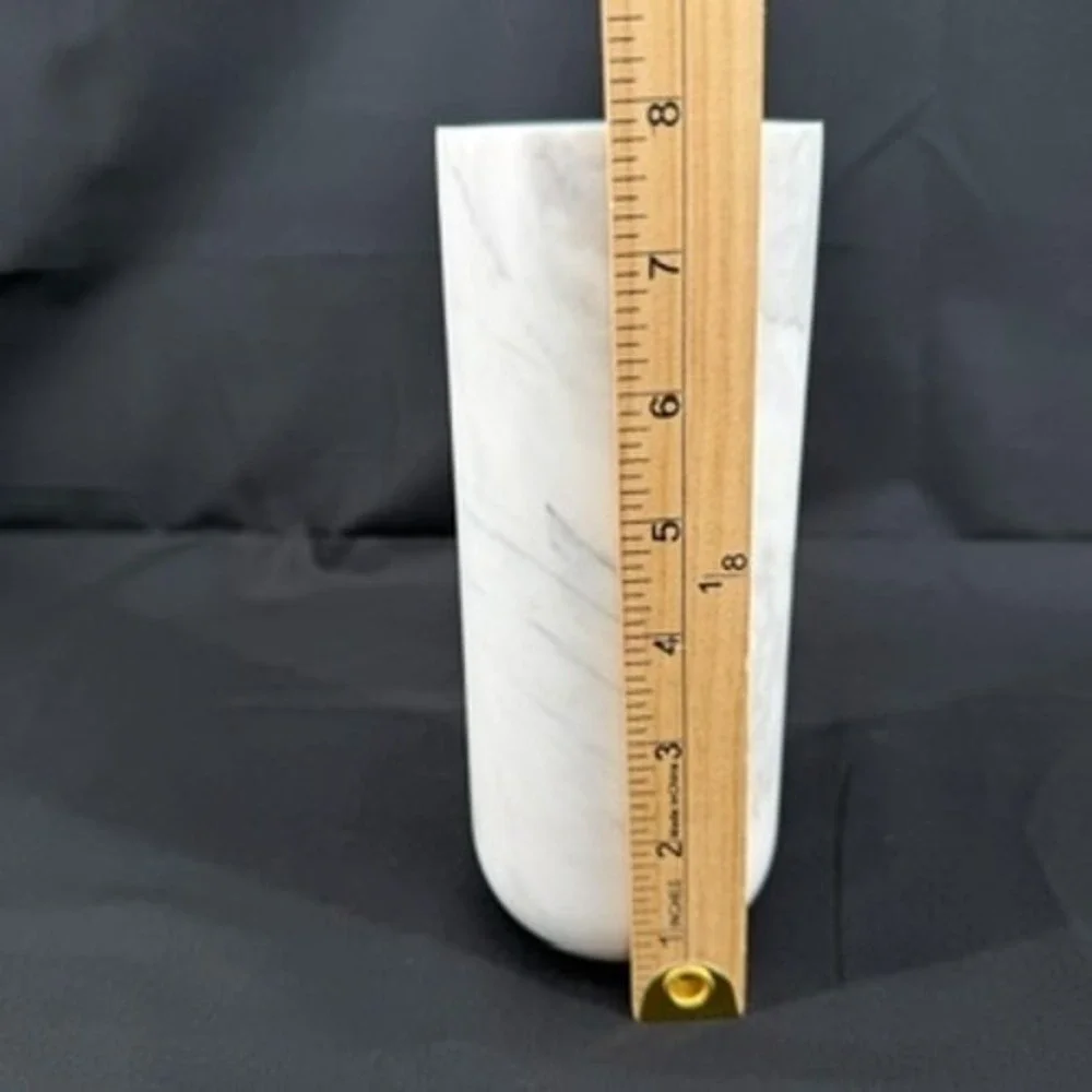 White Marble Cylinder Vase Minimalist Modern Stone Decor 8 inch